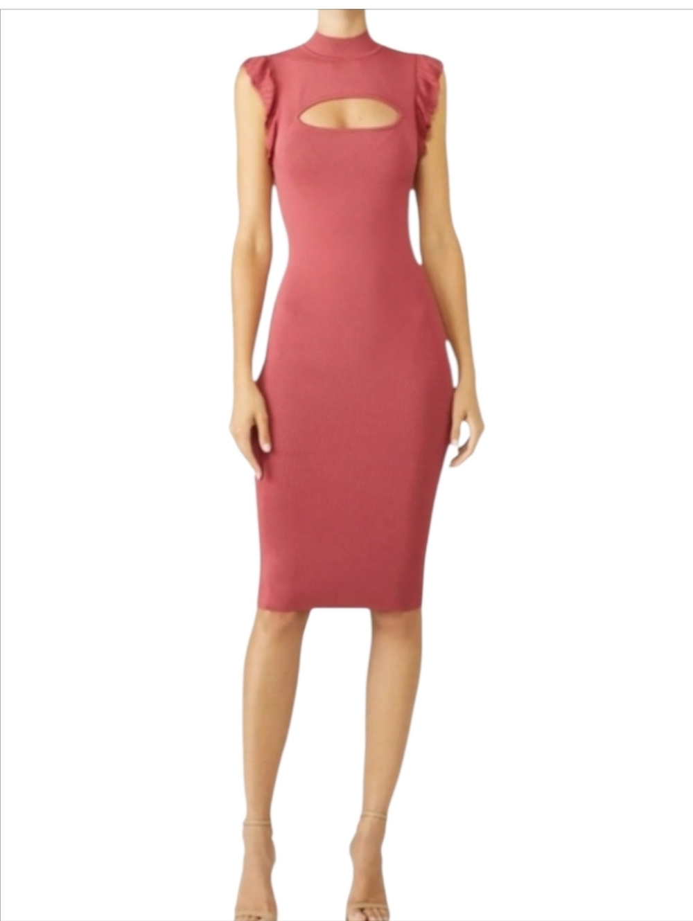 NWT Bailey 44 Bewitched Ribbed Knit Bodycon Dress Pink Sz S Cutout Ruffle